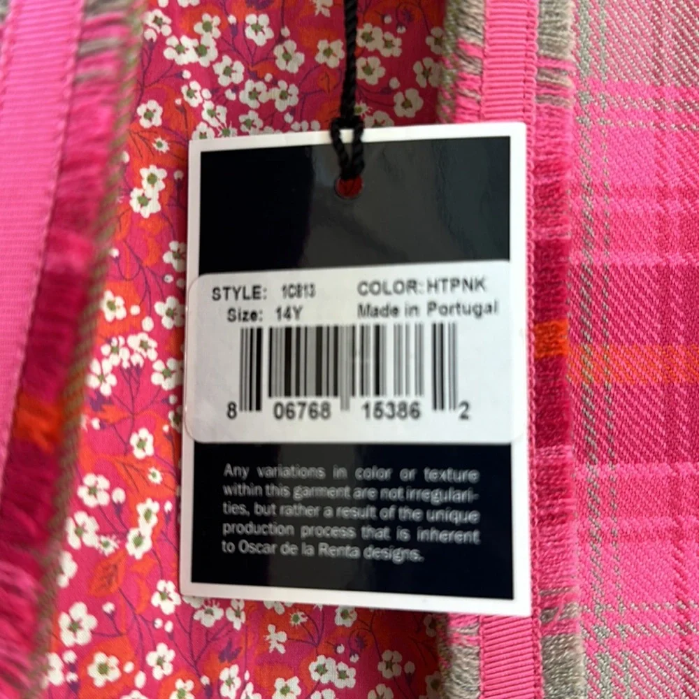 $295 NEW Oscar de la Renta Girls WOOL Jacket Hot Pink Green Plaid Blazer 14 Y - Picture 4 of 7